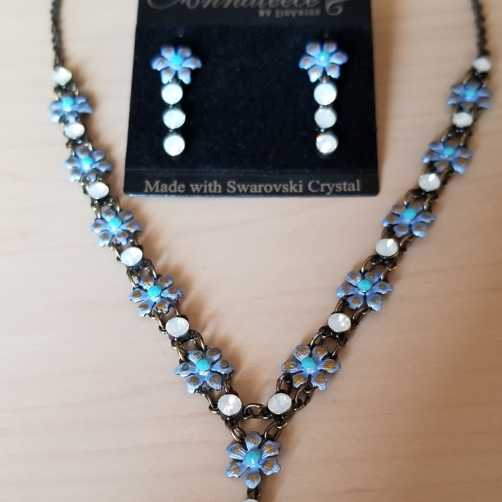 Blue flower choker necklace w/earrings